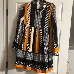 SHEIN Black and White Tiered Midi dress with V-neck